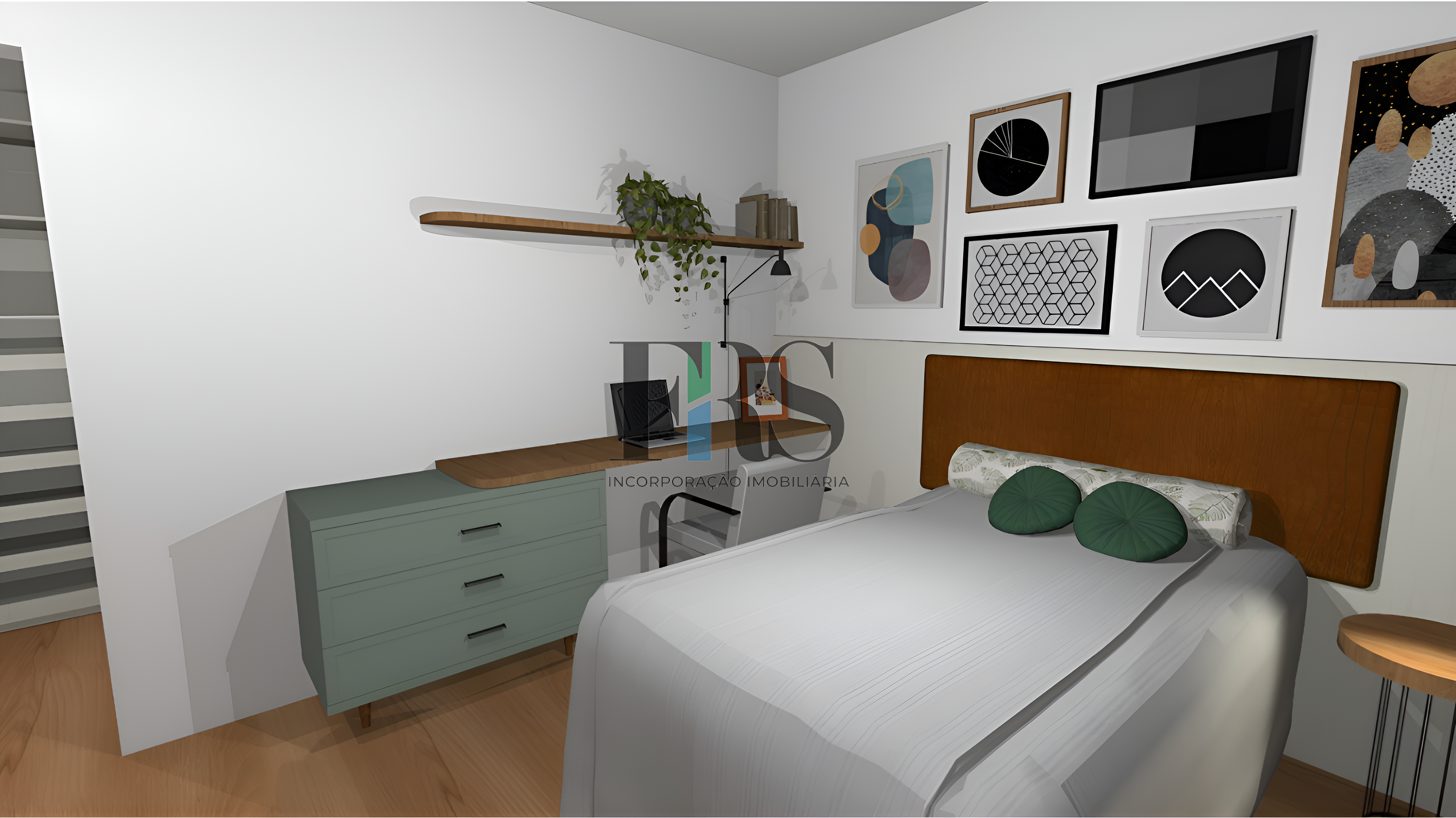 Projeto - Quarto 2 cama centralizada de alta qualidade_enhanced