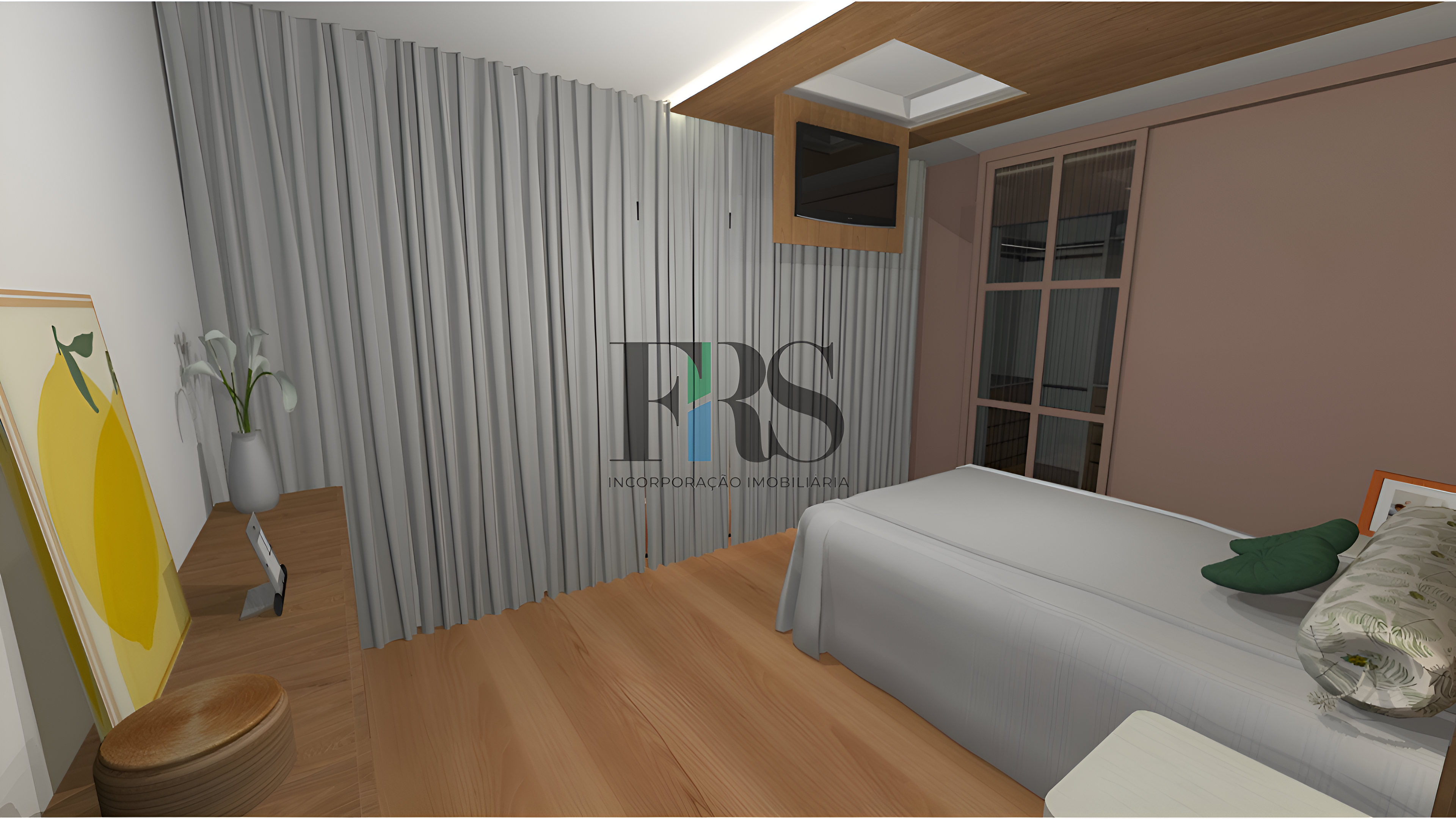Projeto - quarto com TV embutida e sofisticada,_enhanced